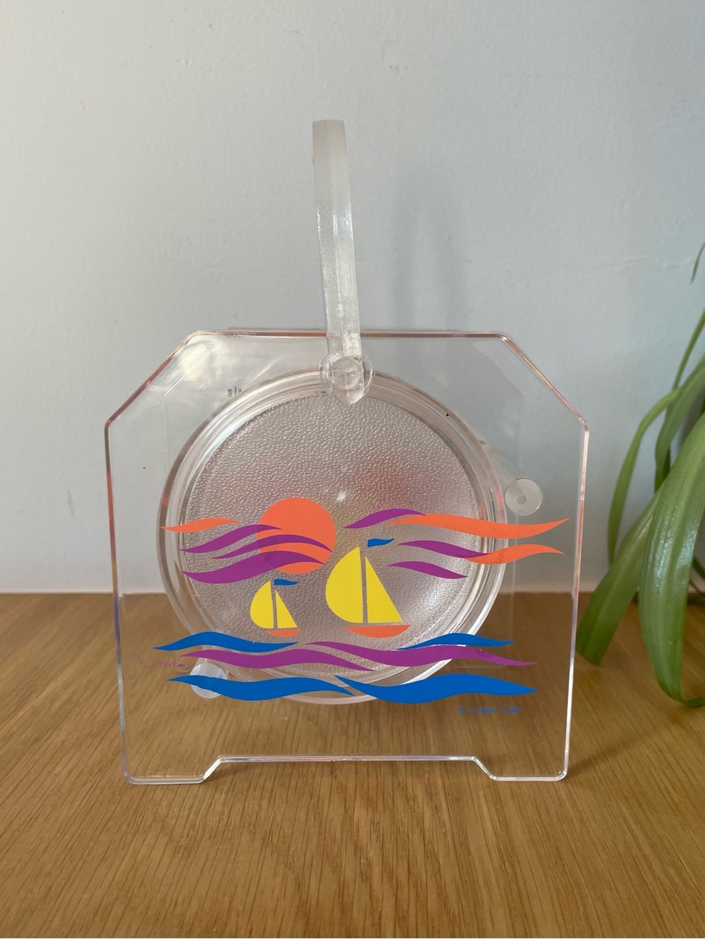 Vintage CGD R. Johnson Acrylic Coaster Set Sailboat Design Signed 1980s